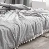 Summer Gray Air Condition Quilts duvet with little white Pompons bed linens Washed cotton throw blankets Solid bedding #s LJ200821
