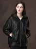 Nerazzurri preto jaqueta de couro enorme mulheres com capuz manga comprida cair zíper do ombro plus size primavera casaco de couro falso 201226