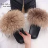 Ethel Anderson Hottest Real Fox Fur Slides Summer Beach Fluffy Slippers 100% Real Raccoon Fur Flip Flops Sandals Shoes Wholesale X1020