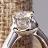 Transgems Klasik Katı 14 K 585 Beyaz Altın 1CT 6.5mm F Renk Moissanite Solitaire Kadınlar Için Nişan Alyans Hediye Y200620