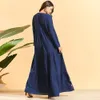 Siskakia Plissee bestickte böhmische langes Kleid Mode arabische muslimische Frauen Maxi Robe Kleid Langarm Swing ethnische Kleidung T200601