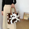 NXY Handtasche Top Griff Taschen Retro Kuh Leopard Print PU Leder Plüsch Design Herbst Winter Mode Kleine Frauen Handtaschen 0209