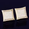 15MM Big Square Earring Men Stud Gold Color Full Cubic Zircon Screw Back Hip Hop Jewelry83615169960866