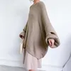 EAM Suéter de punto gris de gran tamaño Ajuste suelto Cuello redondo Manga larga Mujer Jerseys Moda Otoño Invierno 1Y190 201221