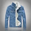 Hombres Invierno Sólido Chaqueta Casual Hombres Bomber Denim Chaqueta Moda Jean Biker Abrigo Lana Forrado Ocio Abrigo Plus Tamaño 201127