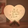 Lampada di luna personalizzata Lampada ricaricabile con Phototext Heart 3D Stampato Moon Night Light Gifts per Family Valentines Day 201028