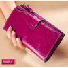 HBP cuir véritable femmes portefeuille longue dame sac à main en cuir marque Design luxe huile cire cuir femme portefeuille porte-monnaie ROSE ROUGE