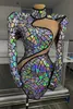 Glitter Colorful Laser Sequins Package Hips Mini Dress Women Sexy Hollow Stage Costume Singer Dancer Nightclub Performance Wear