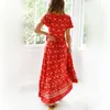 Summer Dress Women Casual Floral Print Boho Beach Ball Gown Maxi Dresses Elegant Sexig Deep V Neck Split Long Party Dress T200604