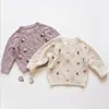 Cardigan del maglione del bambino Pompon Cappotto del cardigan del maglione delle neonate Cappotto del cardigan della ragazza dei neonati del cotone Giacca del cardigan del bambino dei bambini LJ201125