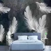 Custom Wallpaper 3D Blue Watercolor Background Wall White Feather Murals Living Room Bedroom Modern Abstract Art 3D Wall Papers