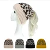 Women Leopard Knitted Ponytail Caps Fashion Criss Cross Ponytail Beanie Winter Warm Wool Casual Knitting Hat Party Hats Supplies LSK1504