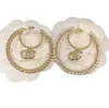 Modedesigner gyllene silver studörhängen för kvinnor chaneeis örhänge modemärke dubbel bokstav geometrisk annulus örhänge inlay kristall strass öronnöt