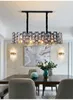 Lustre de salle à manger éclairage rectangle moderne cristal luminaires îlot de cuisine de luxe chaîne noire lustres LED