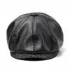 TOHUIYAN Classic Leather Newsboy Cap For Men Autumn Winter Warm Octagonal Hat Snap Brim Collection Hats Gentleman Beret Caps Y200110