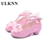 ULKNN Children Party Leather Shoes Girls PU Low Heel Lace Flower Kids Shoes For Girls Single Shoes Dance Dress shoe White Pink 201215