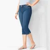 بالإضافة إلى حجم الملابس كابري جينز المرأة المؤخرات الصيف الدينيم السراويل 3/4 العجل طول سروال رصاص فام عارضة أسود أزرق LJ201030