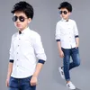 Teenage Boys Shirts Lange mouwen Solid Turn Down Collar for White Kids Tiener Kleding 6 8 10 12 14 jaar 220222