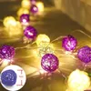 Yimia 5cm Rattanbollar LED Lights String Holiday Christmas Lights Outdoor Garland Gerlyand för Party Bröllop Baby Kid Room Decor Y200903