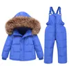 Детская девушка зима пуховик и комбинезон набор для детей сгущает теплый меховой воротник куртка для девочек младенческий снег 0- LJ201124