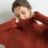Длинные свитер платье женщины водолазка осень толстый пуловер вязаный зимний джемпер кашемировой мериноса шерсть негабаритный свитер 201006