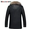 Holyrising Real Raccoon Fur Collar Men Faux Leather Jackets Winter Thicken Coat jaqueta de couro chaqueta Men PU Leather 18536-5 201127