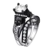 클러스터 반지 Hainon Black Skull Ring Set Silver Color Fashion Wedding Engagement CZ Crystal Jewelfy for Women1