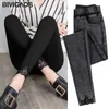 Bivigaos Novo Bottom Bem Lace Lacework Jeans Leggings Mulheres Skinny Slim Lápis Calças Preto Fino Estiramento Jeggings Calça Jeans Coreano 201105