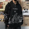 Men's Hoodies Sweatshirts Kpop Retro Flame Print Korean Version Ins Harajuku Bf Style Street Hip-hop Loose Plus Velvet for Men and Womenvrfudeju Acmd VPLD