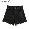 KPYTOMOA Women Chic Fashion Ripped Frayed Denim Shorts Vintage High Waist Zipper Fly Pockets Female Short Jeans Mujer 201029