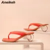 Aneikeh 2020 NEW Women Summer Sandals Clear Mixed Colors Transparent Med Round Heel Open Toed Slipper For Party Shoes Pumps 43 C0128