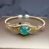 30pcs Hand Crafted 14K Gold Filled Wire Wrapped Natural Rainbow Tourmaline Crystal Amazonite Bead Evil Eye Expandable Cuff Bangle Bracelet