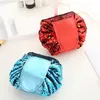 Sequins Cosmetic Bags Mermaid Sequined Makeup Bag Drawstring Travel Cosmetics Bag Women PU Leather Clutch Storage Bags Pouch