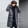 Kış ceket erkekler uzun parka ceket pamuklu yastıklı kapüşonlu rüzgarlık açık ceket siyah ceket fermuar yukarı ince fit büyük cepler 201210