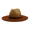 2021秋冬のファッションスプレー塗装ジャズウール帽子ベルトバックル女性男性大きな広い縁パナマグラデーションFedora Hat