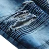 2021 Spring Men Ripped Biker Jeans Streetwear Zniszczone Dżnowe Spodnie Slim Bottoms Mężczyzna Patchwork Otwór Ołówek Spodnie Hombre