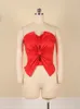AOMEI Women Red Party Tops Elegant Crop with Big Bow Summer Sexy Bare Shoulder Backless Anti Slip Tube Blouse 3XL 220218