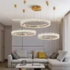 Lustre en cristal led moderne pour salon trois anneaux or éclairage décor à la maison lampes en cristal combiné cercle luminaire