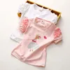 Girls Clothes Summer Cotton White Pink Solid Color Bow Heart Embroidery Princess Short Sleeve O-Neck Kids Girl T-Shirt 220216