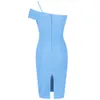 Deer Lady Celebrity Bandage Dress Nya ankomster Kvinnor Blue Bodycon Bandage Dress One Shoulder Elegant Sexy Party Dress Club T200604