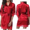 Women Satin Night Robe Solid Kimono Robe Fashion Sleepwear Sexy Lingerie Bathrobe Female Wedding Bride Bridesmaid Robe Deep V