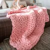ファッションの手作りのチャンキーメリノウールの毛布厚い大きな糸のロービングニットチェック柄の毛布の暖かいスローブランケット201222