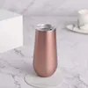 6oz fluit Champagne koffiemokken roestvrijstalen stengelloze wijnglazen dubbele muur vacuüm isolatietumblers met deksel wwq