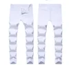 Moda jeans branco 2019 novos jeans masculinos ajuste fino calças de brim impressas motociclista calças jeans298w