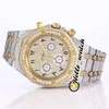 Full Iced Out Diamond Watches Pave Two Tone Yellow Gold Arabic Siffer Markers Dial Vk Quartz Chronograph Mens Watch Sport Hello4567517