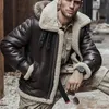 Mäns Vinter Varm Aviator Fur Collar Hooded Coat Faux Leather Jacket Male Fashion Casual Outerwear T200117