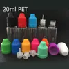 20 ml LDPE PET Juice Liquid Plastic Droper Bottle Tom Need Oil Burk Burk Container Lagring med färgglad barnsäker mössa