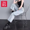 Zsrs Jeans Femmes Taille Haute Denim Pantalon Vintage Gland Taille Ajuster Jeans à jambe droite Noir Bleu Plus La Taille Boyfriend Jeans 201105