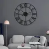 Reloj de pared grande para jardín al aire libre de 40 cm, relojes de pared con números romanos de metal nórdico, cara redonda de hierro Retro, decoración negra para el hogar y la Oficina LJ22571