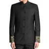 Dragon Haft Mężczyźni Chiński styl Kurtka Tunika Kurtka Mandaryn Stojak Kołnierz Nowy Kung Fu Coat Pojedynczy Breasted Black 201106